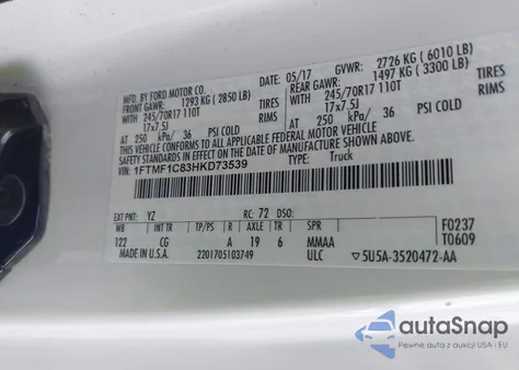 2017 Ford F-150 Xl from USA, damaged, VIN 1FTMF1C83HKD73539